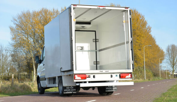 Isolated truck body on a Mercedes Sprinter with Thermoking cooling